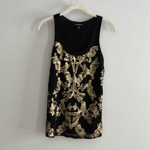 Express tank, black with gold sequin design. Size S